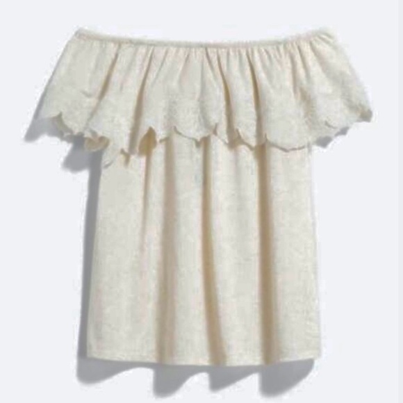 Daniel Rainn Kandra Linen Blend Scalloped Ruffled Cream Off-Shoulder Top. Size S - Picture 1 of 8